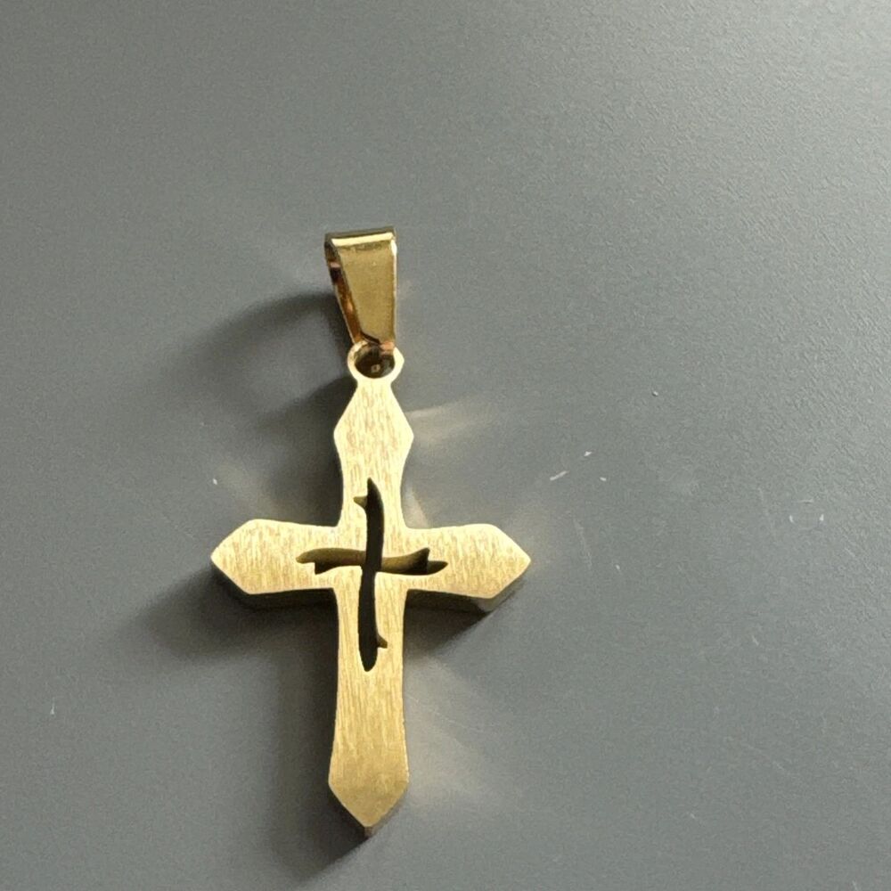 Stainless Steel Cross Pendant Scripture Gold Plated 24 Inch Chain Religious Gift